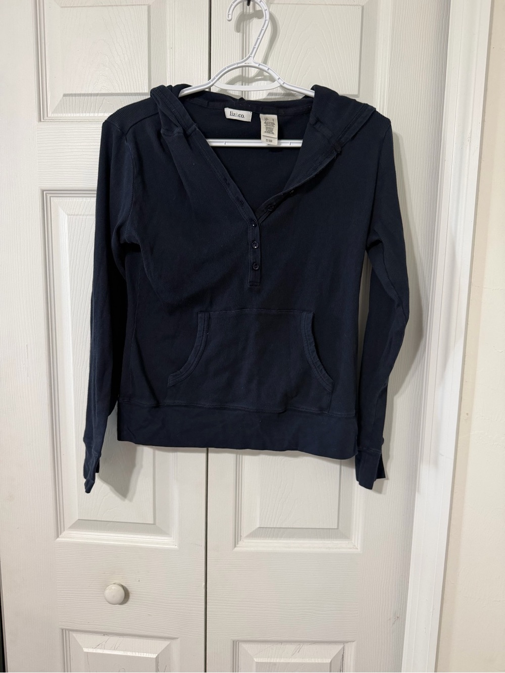liz & co. Navy Hooded Henley Pullover